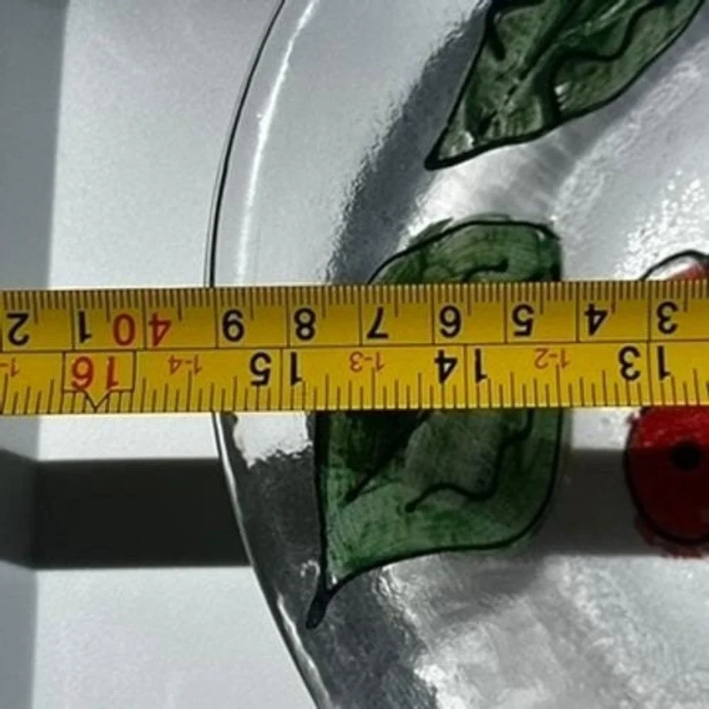Retired Crate & Barrel Painted Floral Glass Platter Oval Serving Clear Glass 15